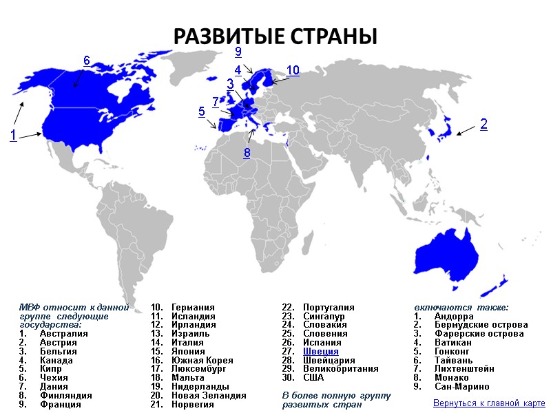 РАЗВИТЫЕ СТРАНЫ МВФ относит к данной группе  следующие государства:  Австралия Австрия Бельгия